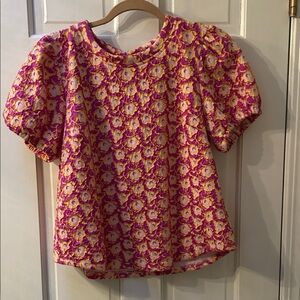 Voy Floral Pink and Yellow Women's Blouse Small